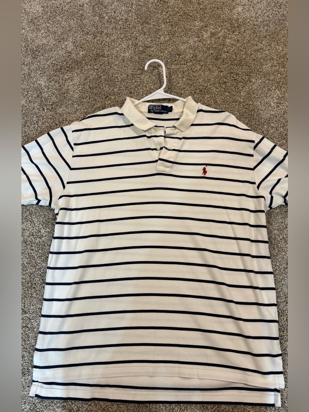 Ralph Lauren White Polo with Navy Stripes and Red Pony